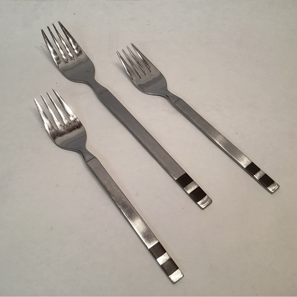 3 Stanley Roberts CROSSPOINT Forks Dinner & Salad Wood Inlay Stainless Flatware